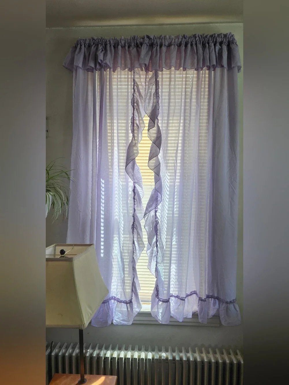 Lavender Ruffled Sheer Window Curtain Panel - Unbranded